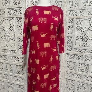 Vintage retro red safari aztec dress with quarter‎ length sleeves size medium